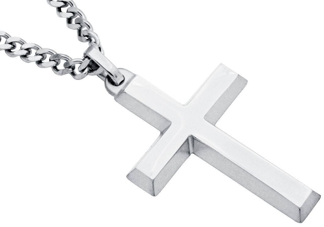 Mens Stainless Steel Plated Cross Pendant With 24