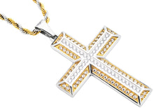 Load image into Gallery viewer, Men&#39;s Two-tone Gold Plated Stainless Steel Cross Pendant Necklace With Cubic Zirconia With 24&quot; Two-tone Rope Chain
