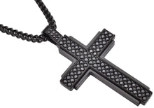 Load image into Gallery viewer, Men&#39;s Black Plated Stainless Steel Cross Pendant Necklace With Cubic Zirconia With 24&quot; Franco Chain
