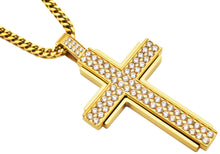 Load image into Gallery viewer, Men&#39;s Gold Plated Stainless Steel Cross Pendant Necklace With Cubic Zirconia With 24&quot; Franco Chain
