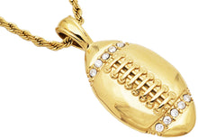 Load image into Gallery viewer, Mens Gold Plated Stainless Steel Football Pendant With Cubic Zirconia and 24 inch Gold Plated Rope Chain
