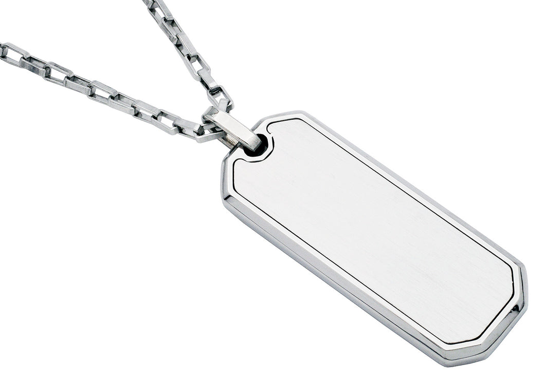 Mens Stainless Steel Engravable Dog Tag Pendant Necklace With 24