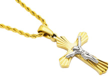 Load image into Gallery viewer, Men's Gold Plated Stainless Steel Cross Pendant Necklace with 24" Rope Chain

