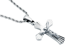 Load image into Gallery viewer, Men's Stainless Steel Cross Pendant Necklace With Cubic Zirconia With 24" Rope Chain (Copy)
