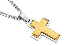 Load image into Gallery viewer, Men's Two-Tone Stainless Steel Cross Pendant Necklace With 24" Curb Chain
