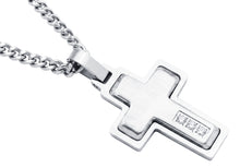 Load image into Gallery viewer, Men's Stainless Steel Cross Pendant Necklace With Cubic Zirconia With 24" Curb Chain
