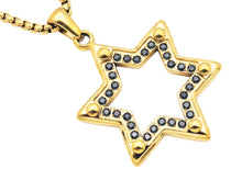 Load image into Gallery viewer, Mens Gold Plated Stainless Steel Star Of David Pendant With Black Cubic Zirconia
