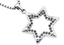 Load image into Gallery viewer, Mens Stainless Steel Star Of David Pendant With Black Cubic Zirconia
