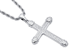 Load image into Gallery viewer, Men's Stainless Steel Cross Pendant Necklace With Cubic Zirconia With 24" Rope Chain
