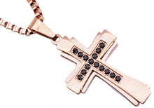 Load image into Gallery viewer, Mens Rose Stainless Steel Cross Pendant With Black Cubic Zirconia
