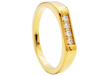 Load image into Gallery viewer, Mens Gold Plated Stainless Steel Ring with Cubic Zirconia Bar
