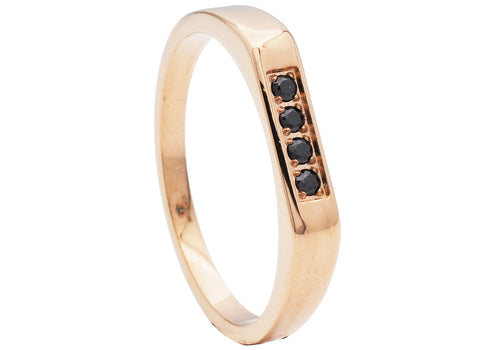 Men's Rose Gold Stainless Steel Ring with Black Cubic Zirconia Bar