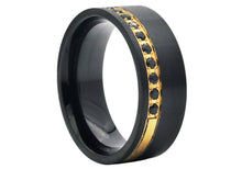 Load image into Gallery viewer, Mens Two-tone Stainless Steel Ring with Black Cubic Zirconia
