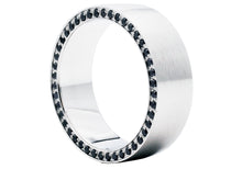 Load image into Gallery viewer, Mens Stainless Steel Ring with Black Cubic Zirconia embedded on the Side
