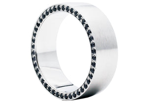 Mens Stainless Steel Ring with Black Cubic Zirconia embedded on the Side