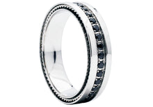 Load image into Gallery viewer, Mens Stainless Steel Ring with Black Cubic Zirconia
