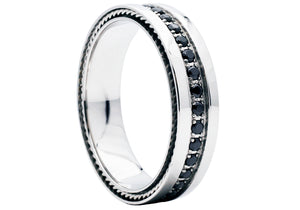 Mens Stainless Steel Ring with Black Cubic Zirconia