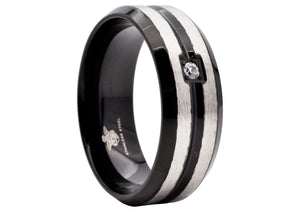 Mens Black Stainless Steel Band With Cubic Zirconia