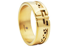 Load image into Gallery viewer, Mens Gold Plated Stainless Steel Cross Band With a Weave Design
