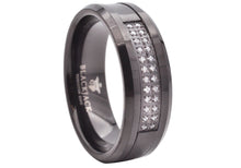 Load image into Gallery viewer, Men&#39;s Black Tungsten Band Ring With Cubic Zirconia
