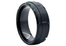 Load image into Gallery viewer, Men&#39;s Black Tungsten Double Etched Stripe Band Ring
