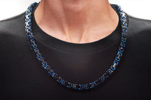 Load image into Gallery viewer, Mens Black And Blue Stainless Steel Byzantine Link Chain Necklace
