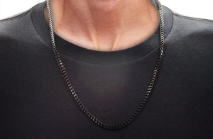 Mens 4mm Black Stainless Steel Franco Link Chain Necklace