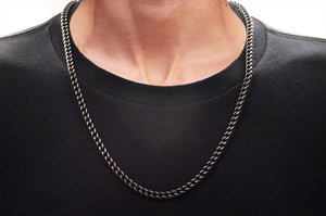 Mens Antique Plated Stainless Steel Franco Link Chain Necklace