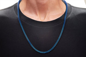Mens 4mm Blue Stainless Steel Franco Link Chain Necklace