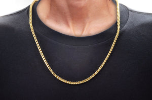 Mens 4mm Gold Stainless Steel Franco Link Chain Necklace