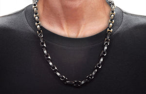Mens Black Stainless Steel 24" Anchor Link Chain Necklace