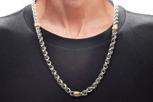 Mens Two Tone Stainless Steel Link Chain Set