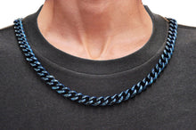 Load image into Gallery viewer, Mens 10mm Blue Stainless Steel Curb Link Chain Necklace
