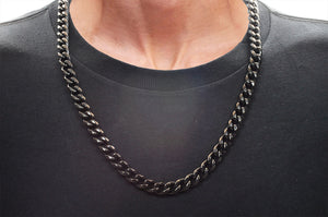 Mens 10mm Black Stainless Steel Curb Link Chain Necklace