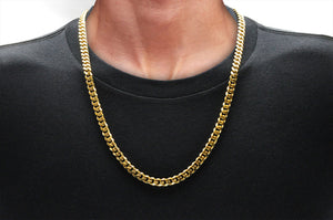 Mens 7mm Gold Plated Stainless Steel Curb 24" Link Chain Necklace