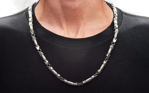 Mens Stainless Steel Barrel Link Chain Necklace