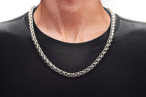 Mens 8mm Stainless Steel Wheat Link Chain Necklace