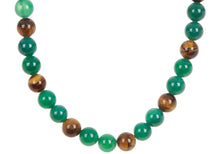 Load image into Gallery viewer, Mens Genuine Green Agate And Tiger Eye Gold Stainless Steel Beaded Necklace
