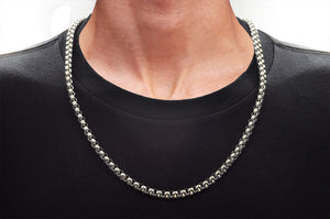 Mens Stainless Steel Round Box Link Chain Set