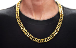 Mens Gold Stainless Steel Anchor Link Chain Necklace With Cubic Zirconia