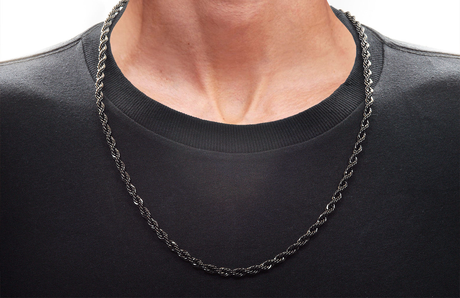 Mens black rope chain necklace Clearance