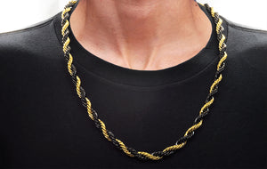 Mens Black And Gold Stainless Steel Rope Link Chain Set