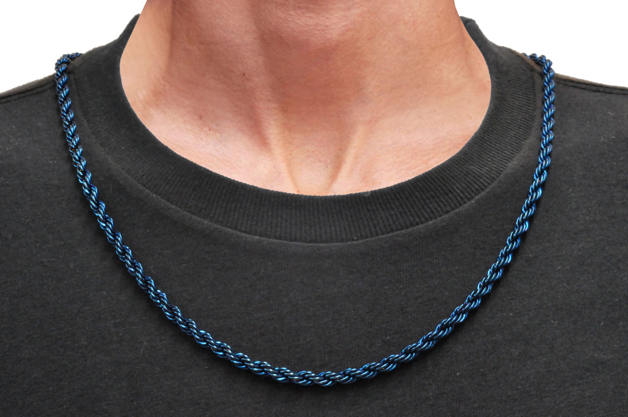 Men's 5mm Blue Plated Stainless Steel 24 Rope Chain Necklace