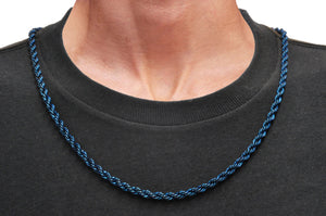 Mens 5MM Blue Plated Stainless Steel 24" Rope Chain Necklace