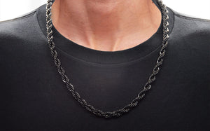 Mens Black Stainless Steel Rope Link Chain Set