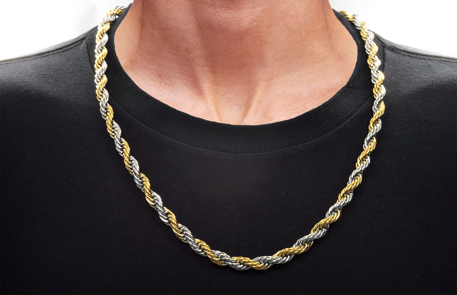 Men's Silver Rope Chain Necklace Stainless Steel Rope Chain