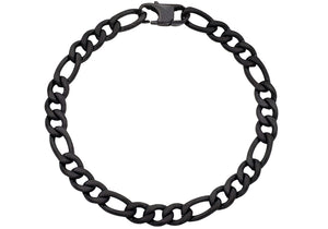 Mens Matte Black Stainless Steel Figaro Link Chain Bracelet