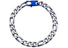 Load image into Gallery viewer, Mens Two Tone Blue Stainless Steel Figaro Link Chain Bracelet
