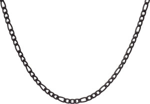 Mens 4MM Black Plated Stainless Steel Figaro Link Chain Necklace