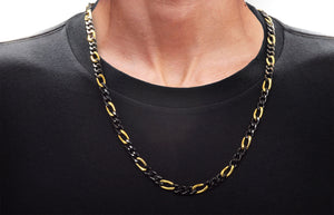 Mens Two-tone Black & Gold Stainless Steel Figaro Link Chain Necklace
